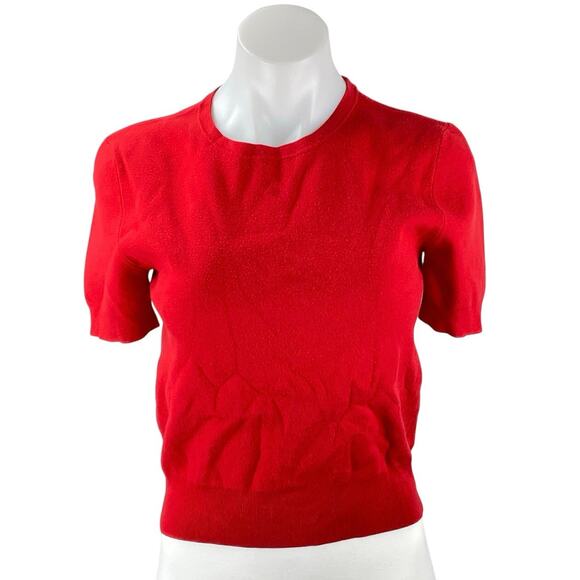 Michael Kors Women's Red Short Sleeve Round Neck Knit Crop Tee T-shirt Top Sz M - Picture 1 of 5